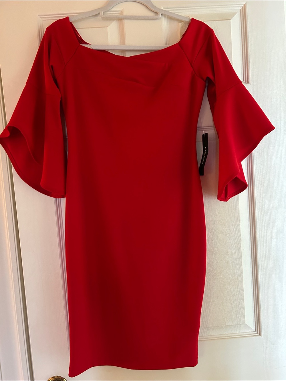 bebe Red Off-Shoulder Bell Sleeve Dress